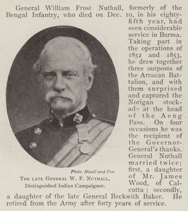 The late General W F Nuthall, Distinguished Indian Campaigner
