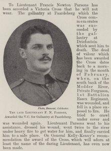 The late Lieutenant F N Parsons, awarded the VC for Gallantry at Paardeberg