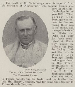 The late Mr Thomas Jennings, the Newmarket Trainer