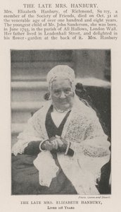 The late Mrs Elizabeth Hanbury, lived 108 Years by English Photographer