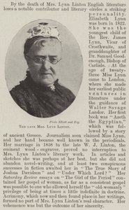 The late Mrs Lynn Linton by English Photographer