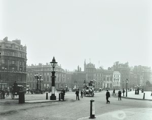 Trafalgar Square, Westminster: Trafalgar Square looking east to Charing Cross, 1896