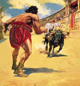 A Christian Girl Tied to the Back of a Bull