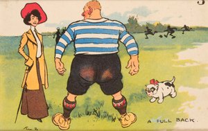 A Full Back, mounted postcard