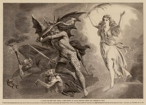 A Hope for the New Year, the Spirit of Peace Driving Away the Demons of War (engraving) by English School