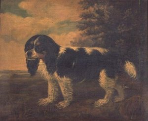 A King Charles Spaniel in a Landscape by English School