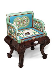 A Minton majolica aesthetic movement turquoise and seafoam-green ground armchair, c.1865 by English School