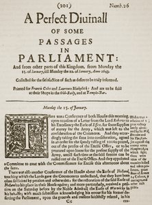 A Perfect Diurnall, facsimile of the Front Page of Issue 26, 1643, illustration from Cassell