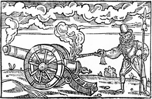 A Pikeman Lighting a Cannon by English School