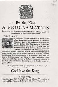 A Proclamation by the King, for the Further Discovery of the Late Horrid Design Against His Majesties Sacred Person and Government, 27th November 1678 by English School