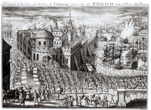 A Prospect of the Town and Harbour of Carthagena, taken by the English under the brave Admiral Vernon, 1741