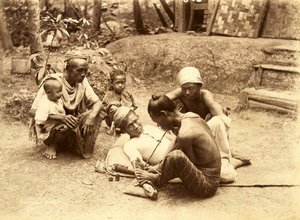 A Shan man being Tattooed, 1890 by English School