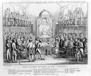 A Sketch of the Interior View of the House of Lords, representing the Trial of Her Majesty Queen Caroline, pub. 1820 by English School