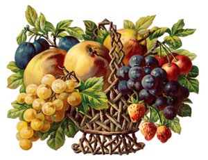 A Victorian Paper Scrap Relief of a Basket of Fruit, c.1880