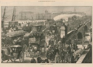 A Busy Street Scene on London Bridge by English School