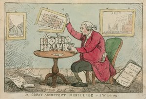 A Great Architect Modelling - Cartoon of Sir William Chambers, Architect of Somerset House by English School