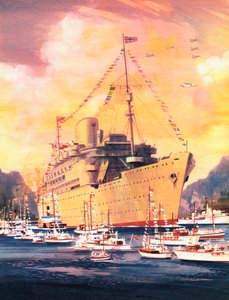 A Great Moment in the History of the Royal Mail Line, the Andes Arrives in Oslo in 1945 by English School
