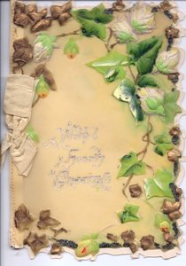 Greeting Card with Gold and Green Embossed Ivy and a Beige Bow