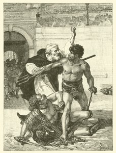 A Monk, Telemachus, Trying to Stop the Gladiatorial Games at the Colosseum, Rome (engraving)