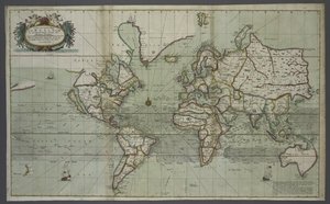 A New and Correct Map of the World from an Atlas of the Sea, 1707 (hand coloured print) by English School
