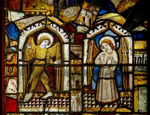 A panel in the east window depicting angels, one feathered by English School