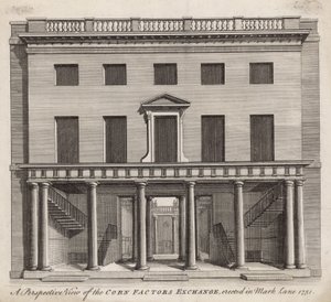 A Perspective View of the Corn Factors Exchange, Erected in Mark Lane 1751 by English School