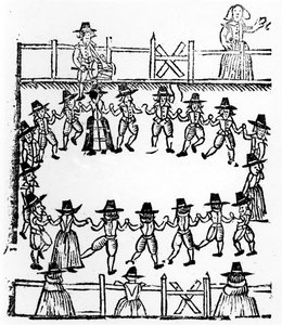 A round dance, an illustration from A Book of Roxburghe Ballads by English School