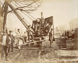 A Steam Crane in Operation During the Building of the Circle Line at Paddington, London, c.1890 by English School