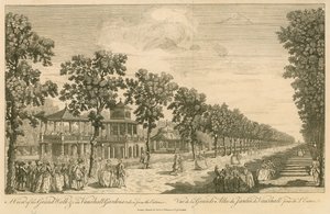 A view of the Grand Walk in Vauxhall Gardens, London, taken from the entrance by English School