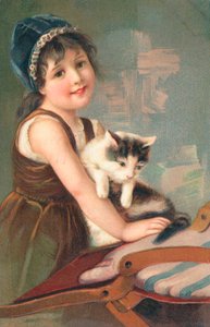 A young girl posing with a cat by English School