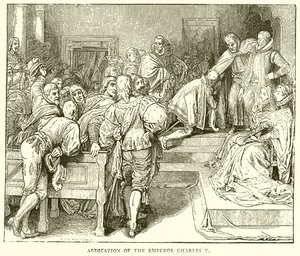 Abdication of the Emperor Charles V by English School