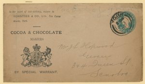 Address label from Rowntree & Co, The Cocoa Works, York by English School