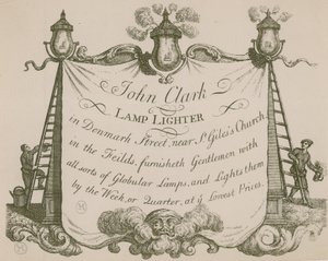 Advert for John Clarke, Lamp Lighter, Denmark Street, London by English School