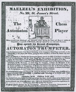 Advert for Maelzels Exhibition, 29 St Jamess Street by English School
