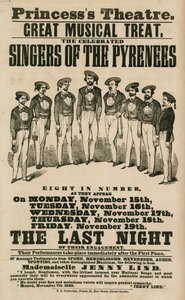 Advert for Princess Theatre, London, featuring the singers of the Pyrenees by English School