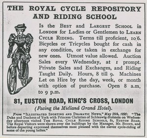 Advert for The Royal Cycle Repository and Riding School by English School