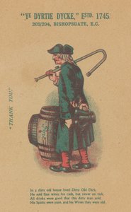 Advert for Ye Dyrtie Dycke (Dirty Dick), 202-204 Bishopsgate, London by English School