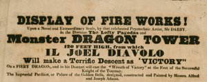 Advert for a display of fireworks, Vauxhall Gardens, London by English School