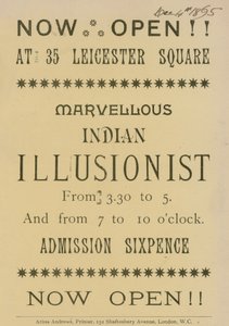 Advert for an Indian Illusionist Appearing at 35 Leicester Square, London by English School