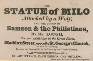 Advert for an Exhibition of the Statue of Milo Attacked by a Wolf by English School