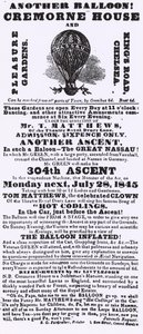 Advert for balloon ascent, Cremorne Gardens, Chelsea by English School