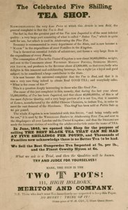 Advert for the Celebrated Five Shilling Tea Shop, Meriton and Company by English School