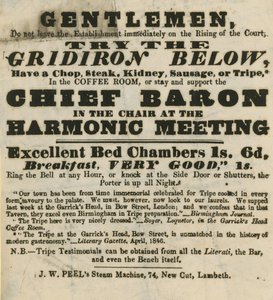 Advert for the Garricks Head, Bow Street by English School