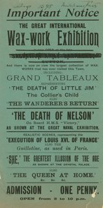 Advert for the Great International Waxwork Exhibition, Mitcham Fair, August 1895 by English School