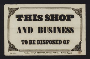 Advertisement: This Shop and Business to Be Disposed Of by English School