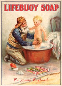 Advertisement for Lifebuoy Soap Showing a Lifeboatman Bathing a Child