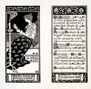 Advertisement for Mrs Corbett at Drayton House, Birmingham, 1897 by English School