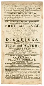 Advertisement for New Theatre Royal, English Opera, Strand, London, for 11 September 1817, Mentioning Gas Lighting by English School