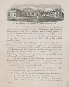 Advertisement for St Marylebone Alms Houses by English School