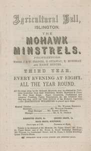 Advertisement for The Mohawk Minstrels at the Agricultural Hall by English School